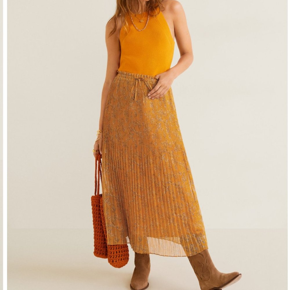 MANGO - Printed Pleated Skirt - M